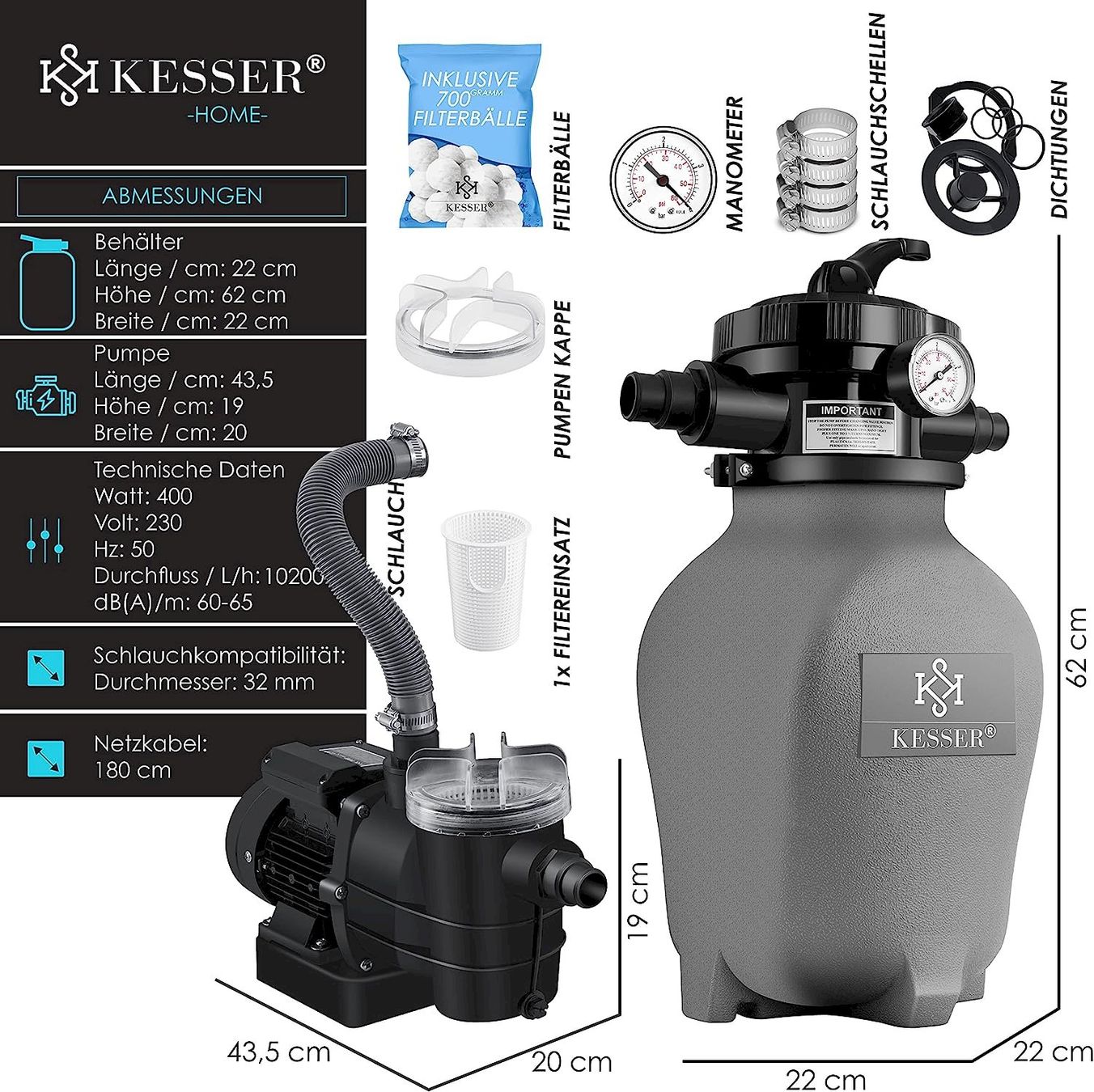 Piscines: Sandfilteranlage 10200 L/h 400W grau – Neuf avec emballage d'origine à Bottighofen par zaap 6