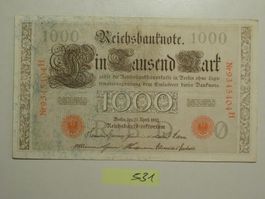 Dt. Reich Reichsbanknote 1000Mark 21.April 1910 gebraucht.