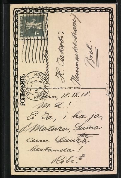 Cartoline postali: Bern, Absolvia Mulus Real O. K. a 1918,  – Usato da Berlin venduto da bartko-reher 1