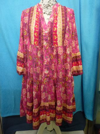 HIPPIE KLEID TUNIKA PINK GEMUSTERT VISCOSE GR M NEU HALBARM