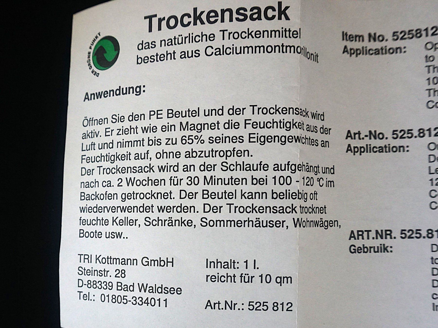 Cuscini: Trockensack aus Calciummontmorillonit – Usato da Pratteln venduto da Restwert_Pratteln 3