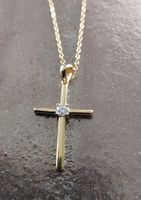 Goldkette Kreuz-Anhänger mit Moissanit 925 Silber, 18k verg.