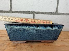 Bonsaischale rechteckig blau glasiert ca. 13 × 7 × 5.5 cm