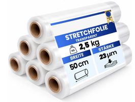 6 x Stretchfolie 50cm 2,5kg 23my transparent