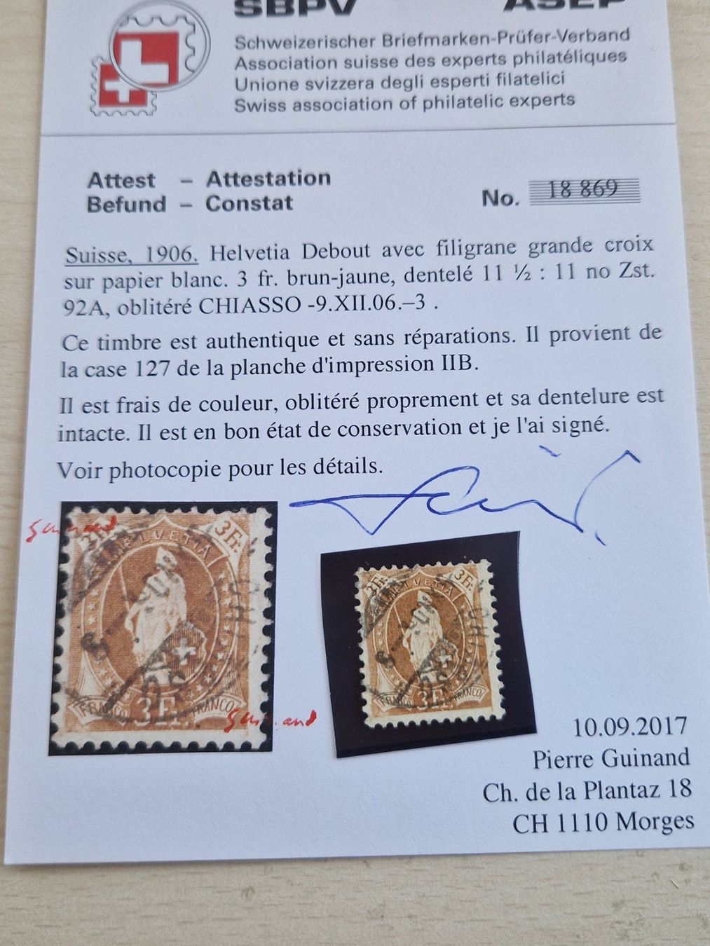 Tutti i francobolli: Stehende 92A, Attest, CHIASSO, ab 1.- – Usato da Burgdorf venduto da Glossy01