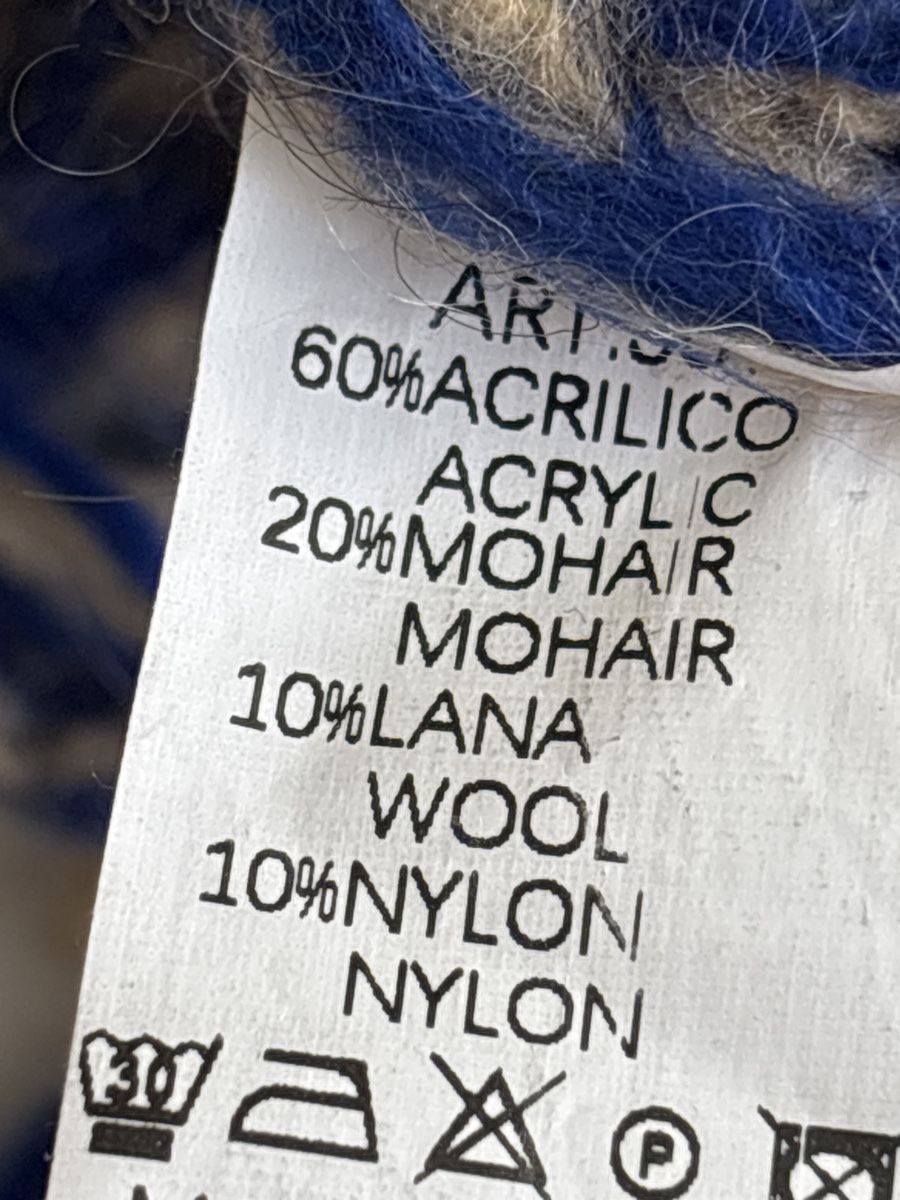 Maglioni & Felpe: Made in Italy Strickpullover mit Fransen, Blau/Beige – Usato da langenthal venduto da rundholz7 7
