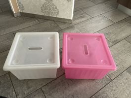 2 Aufbewahrungsboxen rosa und weiss.
