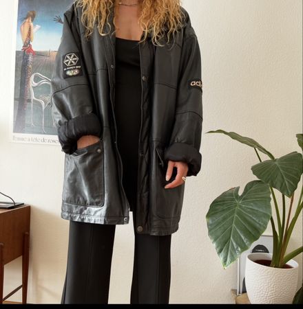 Adidas Echtleder Oversized Jacke