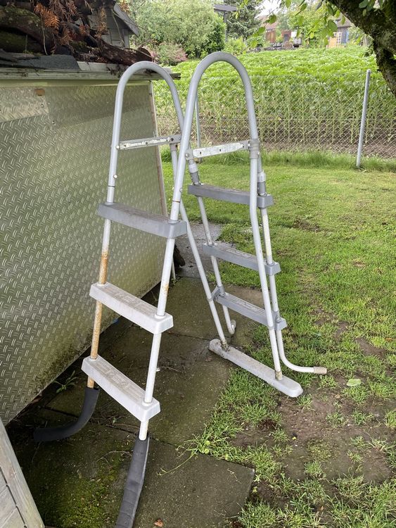 GRE Poolleiter Für Holzpools - Edelstahl Mit 3 Rutschfesten Stufen 162,5cm