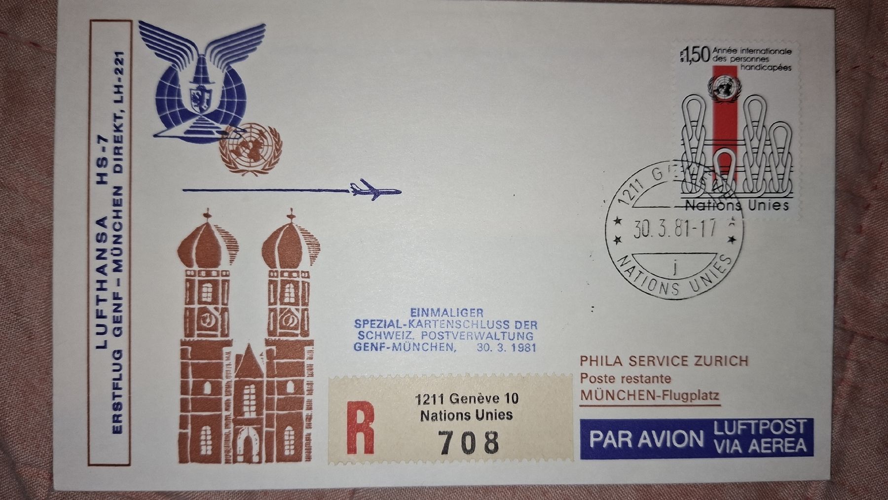 Tutti i francobolli: Swissair Genf - München 30.3.1981 – Usato da Balgach venduto da SIMEON27