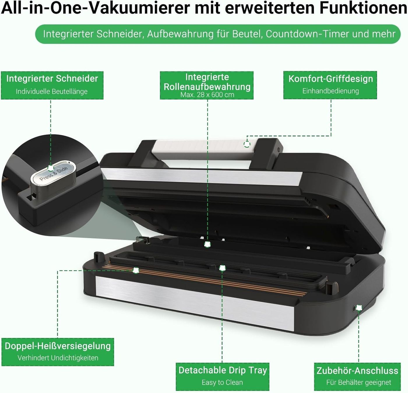 Elettrodomestici da cucina: Vakuumiergerät mit Schneidemesser und Rollenfach – Nuovo e nell'imballaggio originale da St. Gallen venduto da RestpostenSG 4