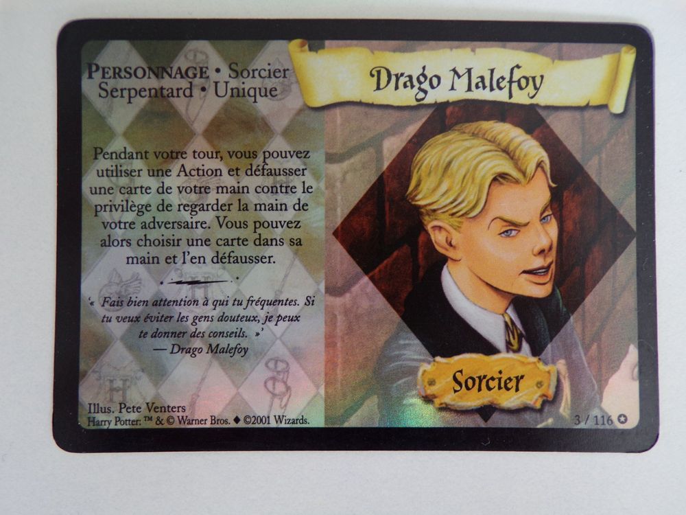 Carte Personnage Drago Malefoy - Jeu Harry Potter Une Année à Poudlard (Topic Games)