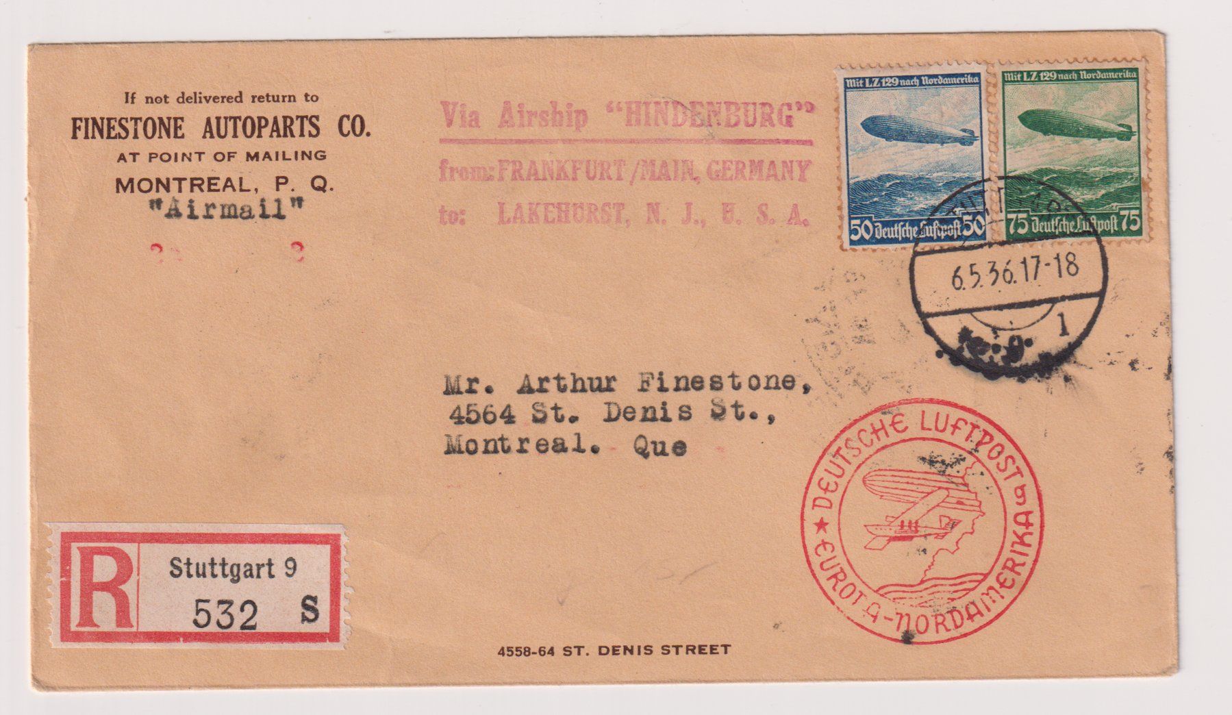 Tous les timbres: Herrlicher Zeppelin Brief !! "Hindenburg" – D'occasion à Bibern SH par Heinibuehrer