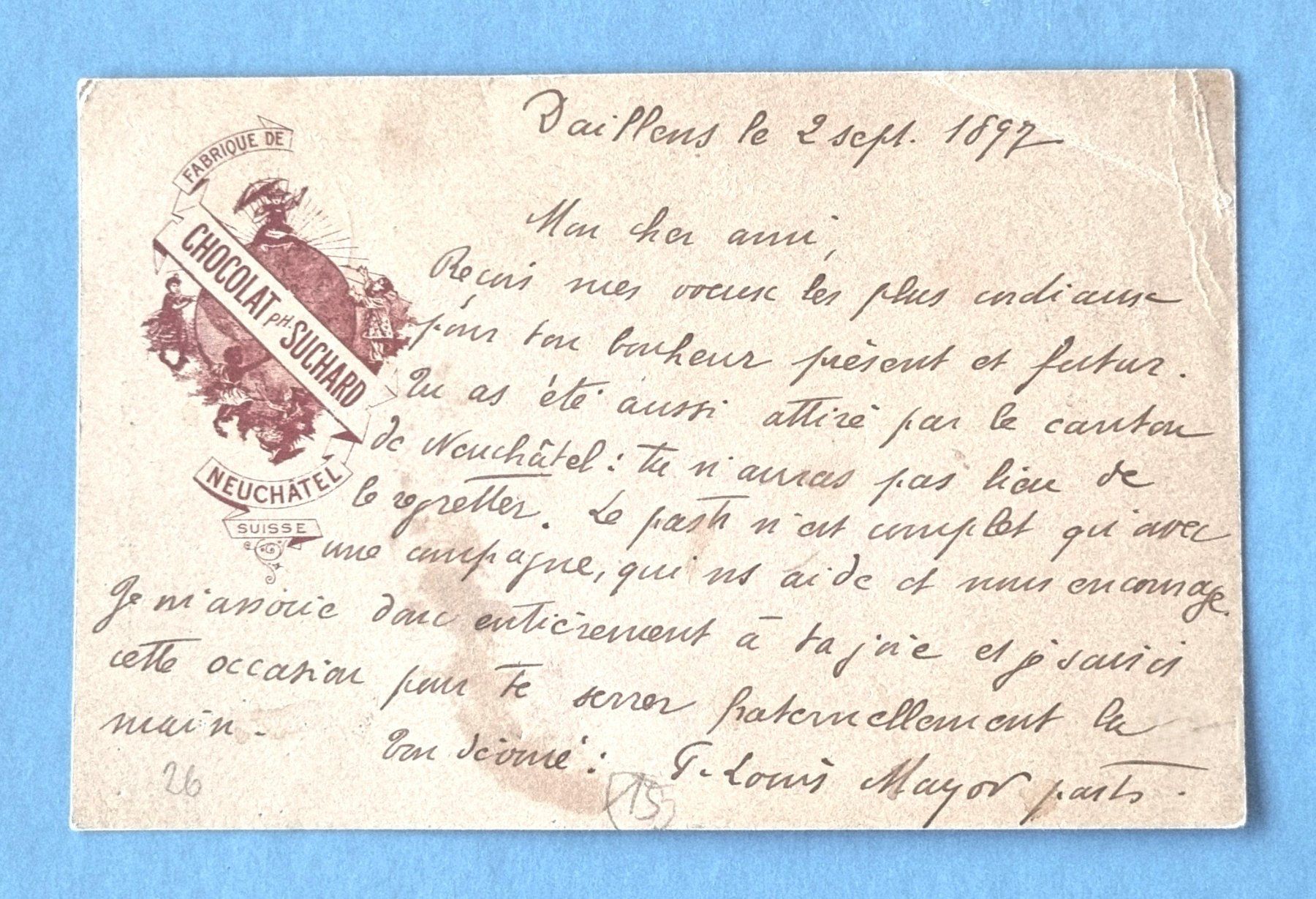 Alle Briefmarken: Suchard - Ganzsache - Daillens - Nyon - 1897 – Gebraucht aus Rothrist von RROENK