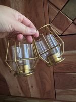 2 Kerzenhalter Metall Glas goldfarben guter Zustand