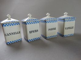 4 antike Vorratsdosen Gewürzdosen blukariert Gewürzbehälter