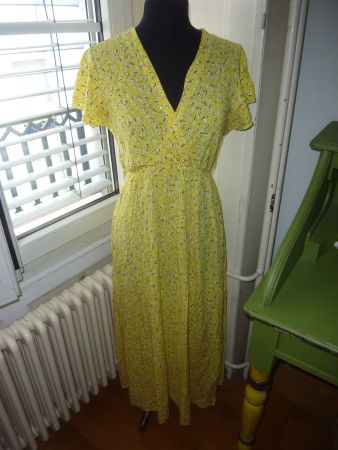 robe longue d'été jaune avec motif fleurs L coton made italy