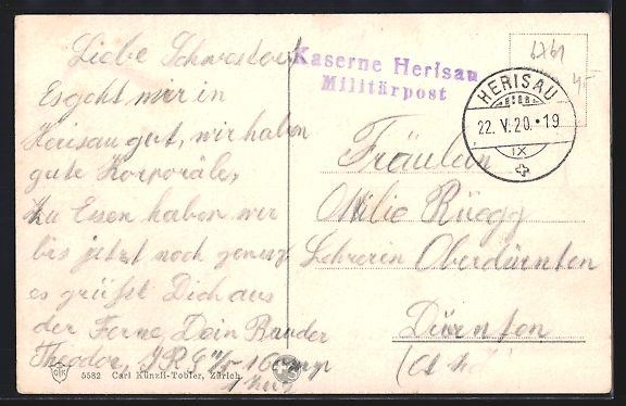 Cartoline postali: AK Herisau, Ortsansicht mit Säntis – Usato da Berlin venduto da bartko-reher 1