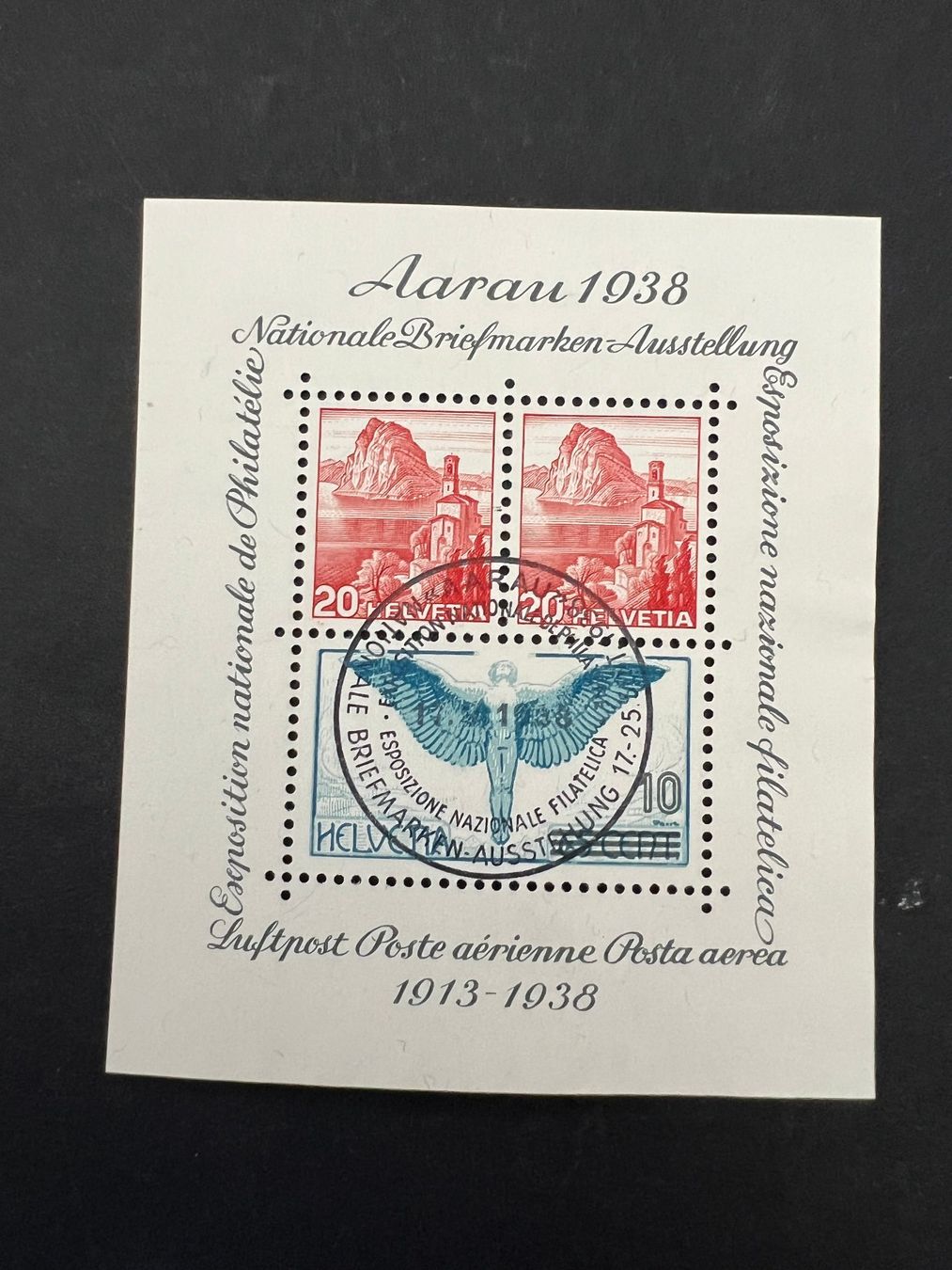 Tutti i francobolli: 1938 Aarau  Block gest.    (A95) – Usato da Hinwil venduto da Sidi4