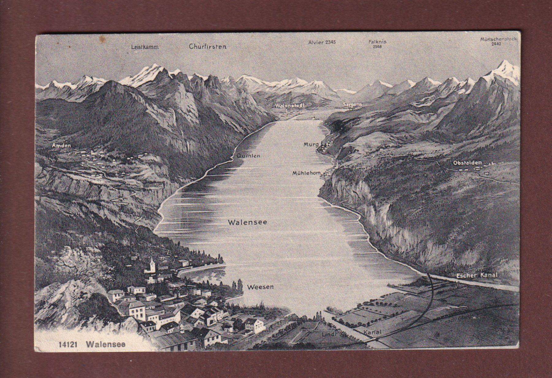 Cartoline postali: WALENSEE - Vogelschau - 1912 – Usato da Pully venduto da nicecards-shop