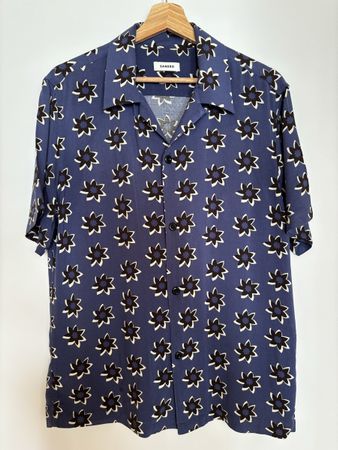Sandro Paris Herrenhemd Blau mit Blumenmuster Gr. M