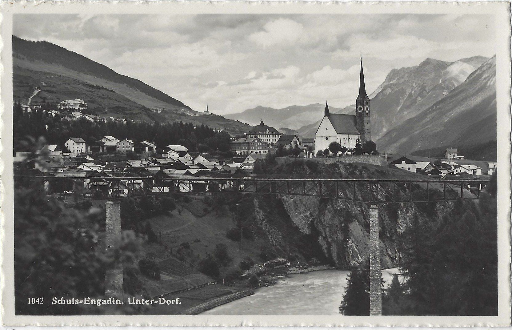 Cartoline postali: 1042   Schuls-Engadin.  Unter-Dorf. – Usato da Bütschwil venduto da Jackson1A
