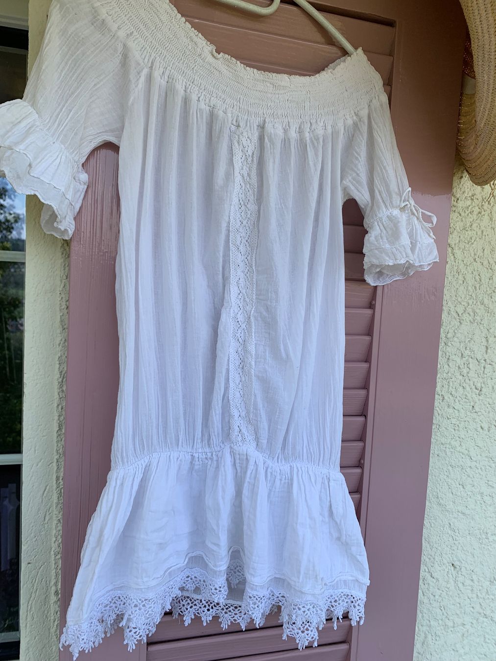 Camicette: Sommerbluse mit Carmenausschnitt und Spitze Gr. M/L – Usato da Heiden venduto da andraaa 1