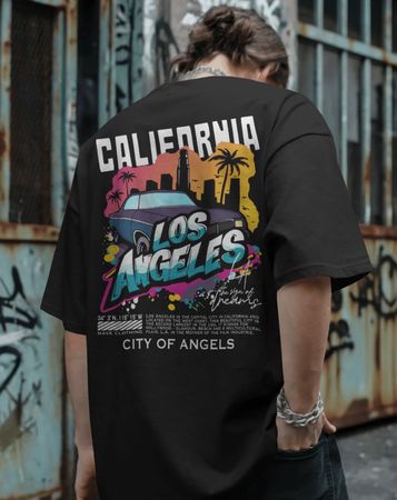 Tshirt Herren XXL schwarz Rückenmotiv California Auto Beach