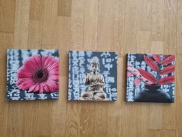 Dreiteiliges Leinwandset mit asiatischem/Wellness-Motiv