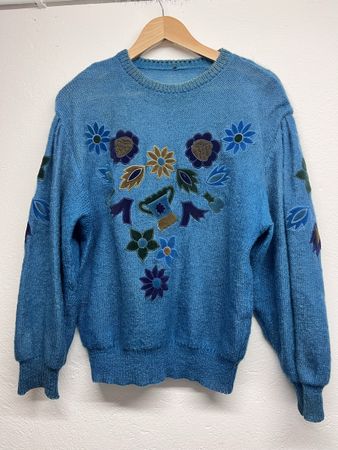 Retro Blue Floral Sweater - Size 42 - Perfect for Spring!