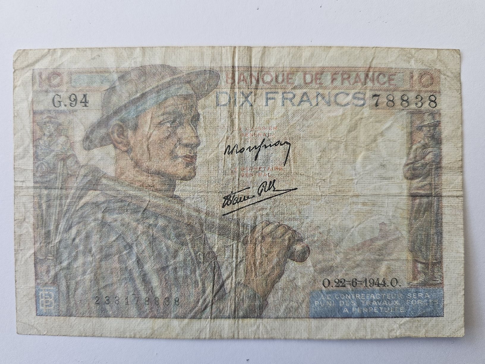 Banconote: France - 10 francs 1944 – Usato da Nidau venduto da Misterpix