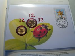 Münzbrief Schweiz 12.12.12-12, mit 2 +10 Rp, vergoldet