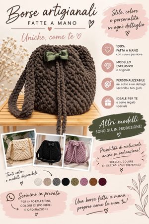 Borsa a sacco fatta a mano in lana vari colori nuova