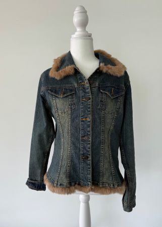 Vintage Denim-Jacke mit Pelzimitat, Gr. 40 (IT) Top Zustand
