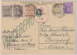 Postkarte 1944 Italien in die Schweiz