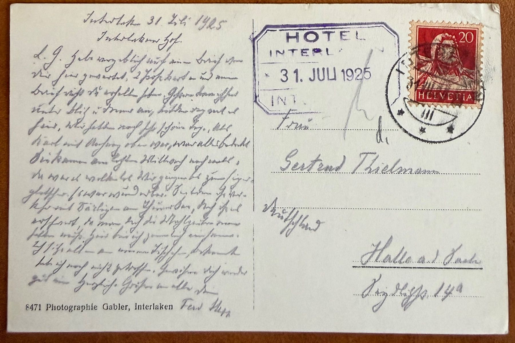 Cartoline postali: Interlaken - Panorama Hotel 1925 – Usato da Lutry venduto da Ediego 1