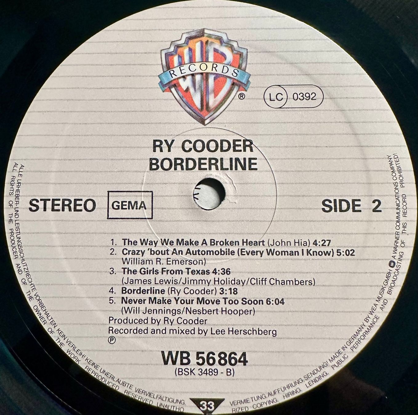 Dischi in vinile: Ry Cooder - Borderline // LP: VG+; Sleeve: VG+ – Usato da Zürich venduto da saltbee 3