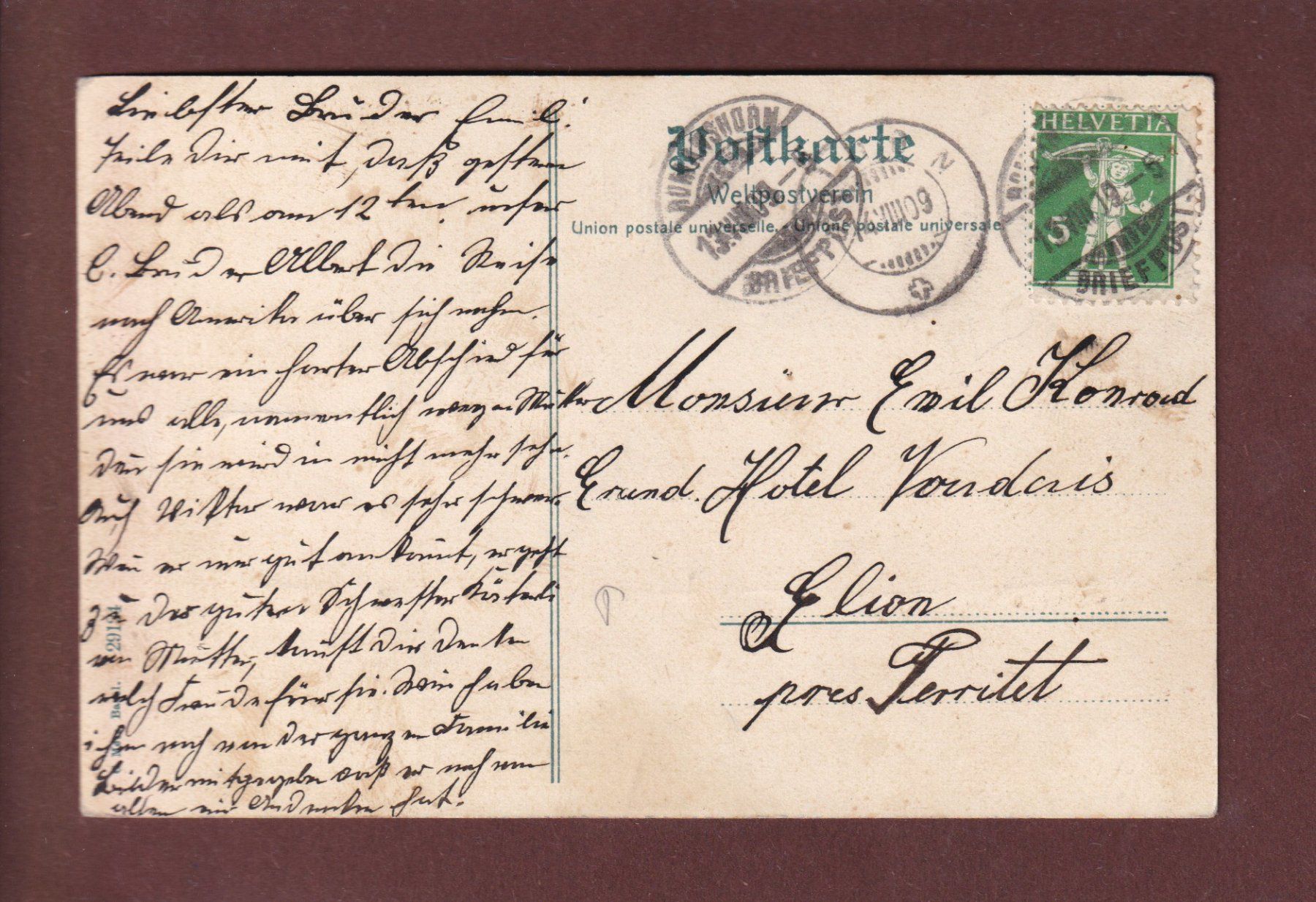 Cartoline postali: ROMANSHORN - Schloss und Kirche - 1909 – Usato da Pully venduto da nicecards 1