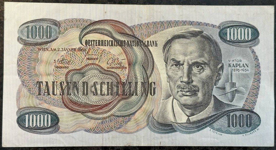 Banconote: 1000 Schilling Banknote von 1961 - Viktor Kaplan, Top Zus... – Usato da Beringen venduto da Mantafisch1