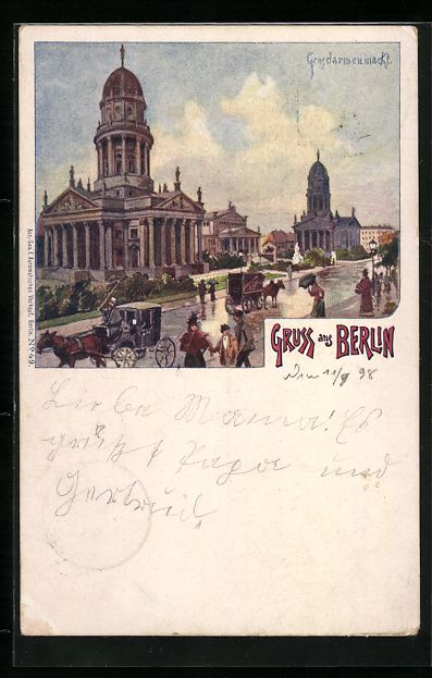 Cancelleria postale: Berlin, Gendarmenmarkt mit Pferdewägen  – Usato da Berlin venduto da bartko-reher