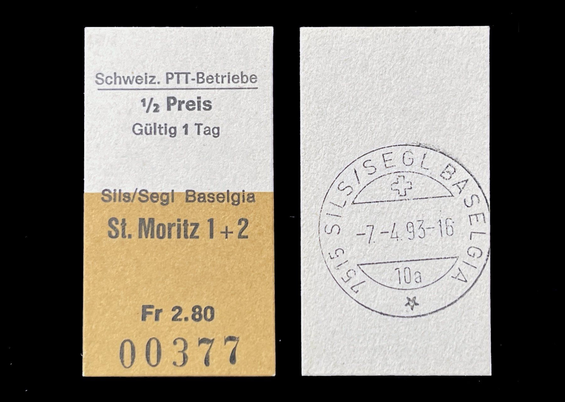 Tickets: Sils Baselgia St.Moritz 1+2  Postauto Edmondsonsches Billett – Gebraucht aus Bern von AWiBe