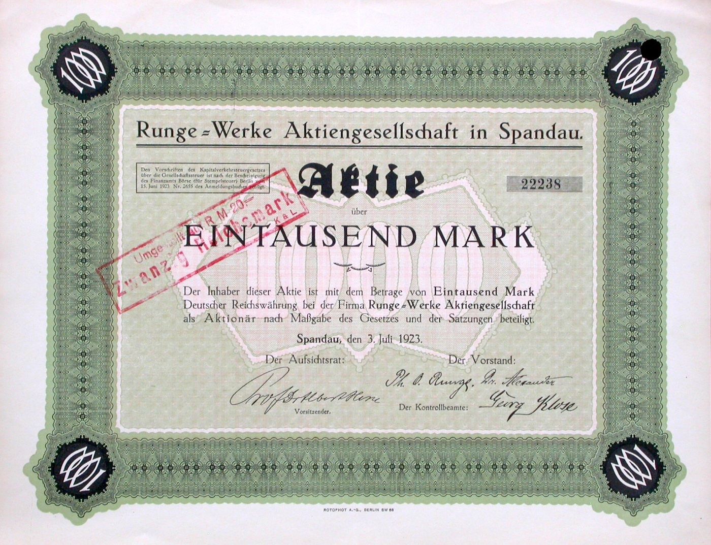 Documenti: Runge-Werke AG, Spandau - 1923 – Usato da Solothurn venduto da Sgasche