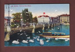 GENEVE - Pont du Mont-Blanc - Tram - 1929 // pli //