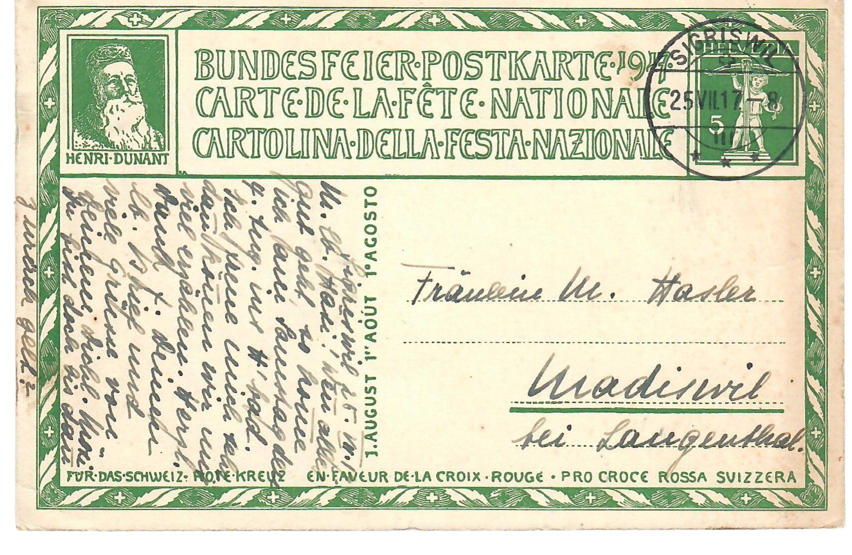 Cartoline postali: Bundesfeier 1917 – Usato da Zweisimmen venduto da jakobsweg 1