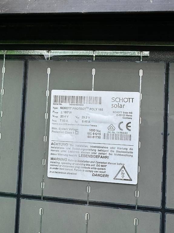 Dispositivi a energia solare: 86 Stk. Solarmodule Schott Protect Poly 185 W – Usato da Gossau SG venduto da perude 3