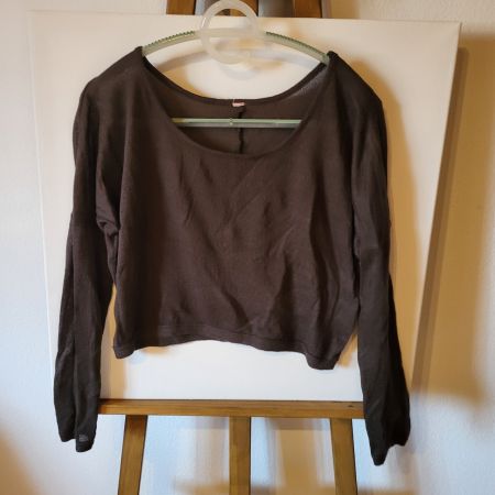 Top court (Crop Top) en maille fine - Marron Chocolat