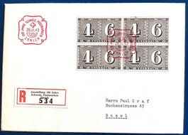1943 R - FDC 4er Ausschnitt aus Bogen 100 Jahre Postmarken