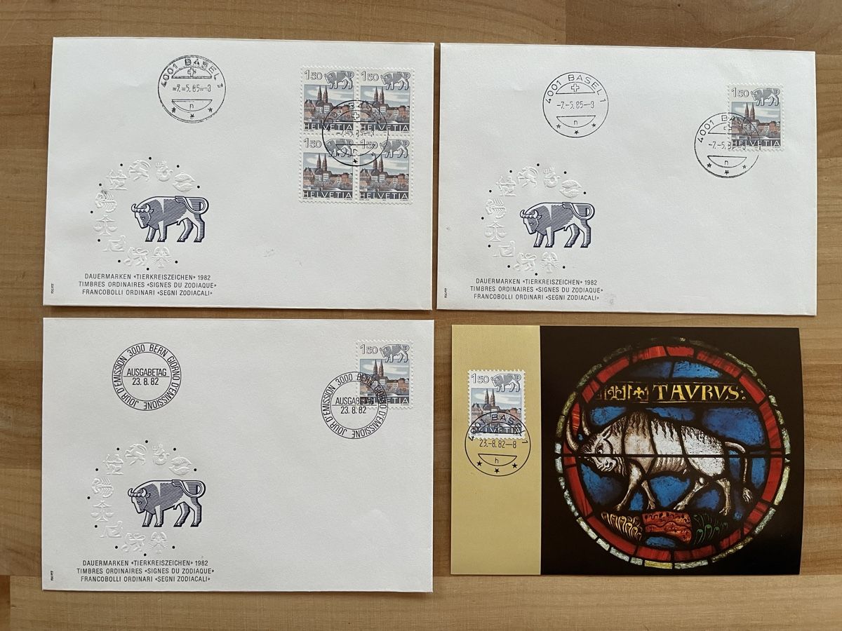 Alle Briefmarken: Ersttagsbriefe & AK von Sternzeichen Stier – Gebraucht aus Rümlang von baselsale1