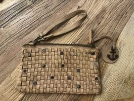Harbour 2nd Leder Clutch Tasche mit Anker beige taup