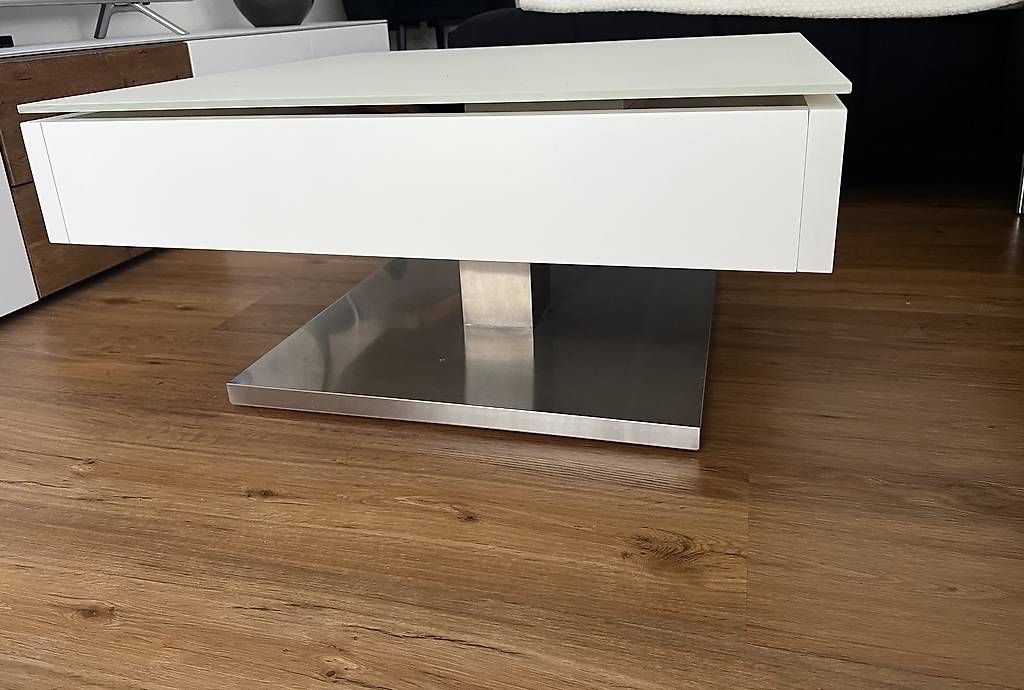 Tables: Couchtisch Weissglas mit Schiebefunktion und Stauraum – D'occasion à Bütschwil par Positano99 1